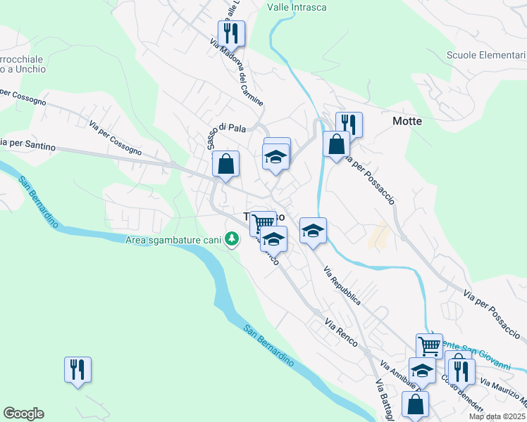 map of restaurants, bars, coffee shops, grocery stores, and more near 15 Via Buon Tempo in Pallanza