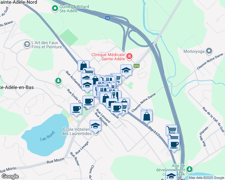 map of restaurants, bars, coffee shops, grocery stores, and more near 424 Chemin Pierre Péladeau in Sainte-Adèle