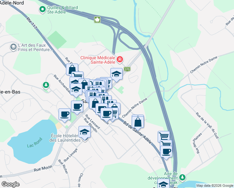 map of restaurants, bars, coffee shops, grocery stores, and more near 1081 Rue Sigouin in Sainte-Adèle