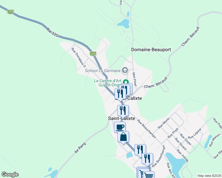 map of restaurants, bars, coffee shops, grocery stores, and more near 6347 Québec 335 in Saint-Calixte