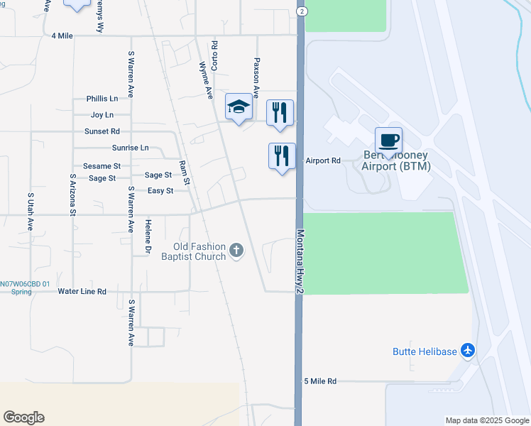 map of restaurants, bars, coffee shops, grocery stores, and more near 5050 Wynne Avenue in Butte