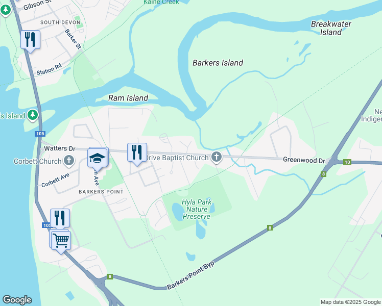map of restaurants, bars, coffee shops, grocery stores, and more near 119 Greenwood Drive in Fredericton