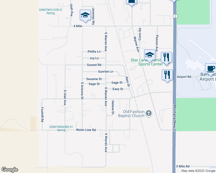 map of restaurants, bars, coffee shops, grocery stores, and more near 1403 Easy Street in Butte