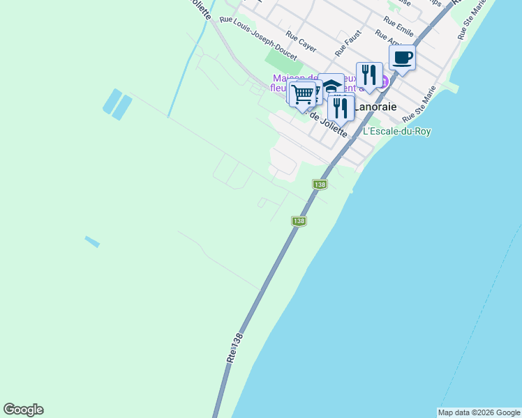 map of restaurants, bars, coffee shops, grocery stores, and more near 81 Rue des Voiliers in Lanoraie