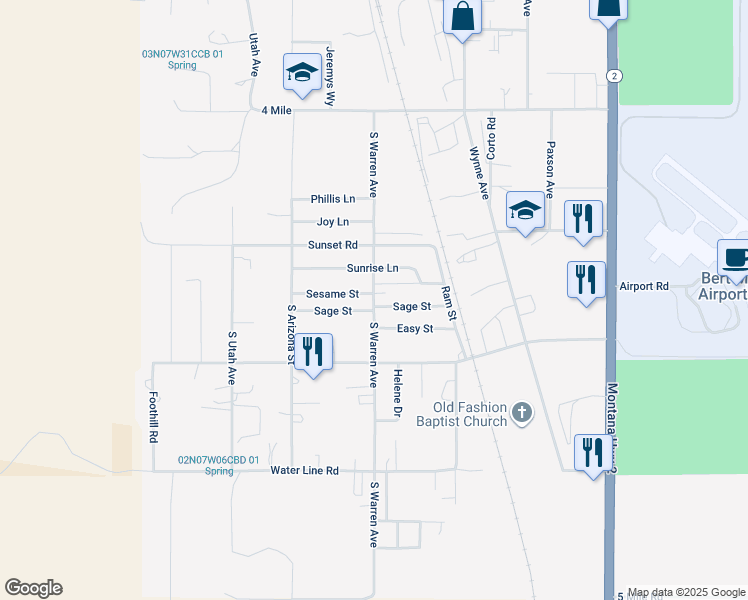map of restaurants, bars, coffee shops, grocery stores, and more near 1403 Easy Street in Butte