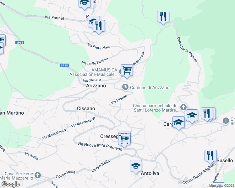 map of restaurants, bars, coffee shops, grocery stores, and more near 42 Via D. Giacobbe in Arizzano