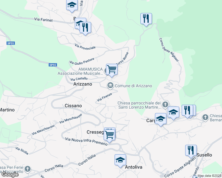 map of restaurants, bars, coffee shops, grocery stores, and more near 42 Via D. Giacobbe in Arizzano