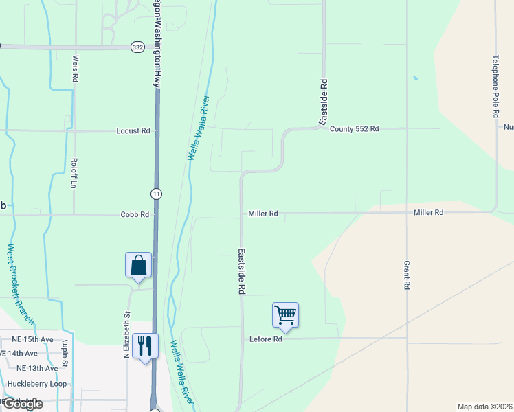 map of restaurants, bars, coffee shops, grocery stores, and more near 53987 Miller Road in Milton-Freewater