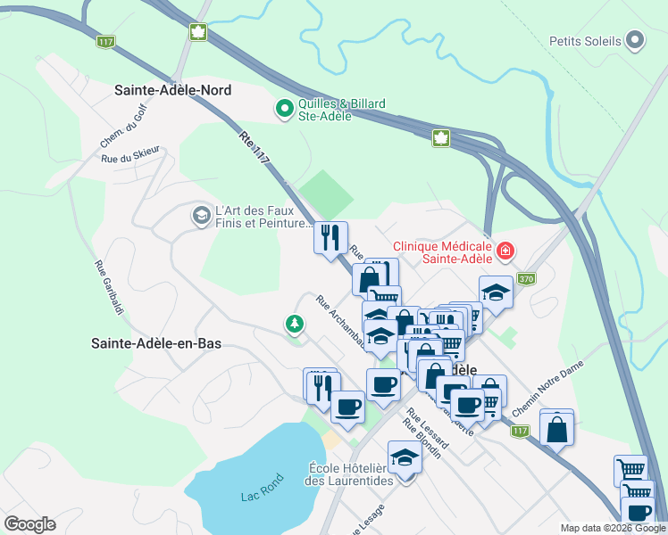 map of restaurants, bars, coffee shops, grocery stores, and more near 1400 Boulevard de Sainte-Adèle in Sainte-Adèle