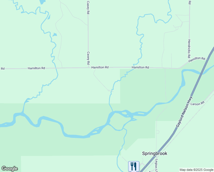 map of restaurants, bars, coffee shops, grocery stores, and more near W3177 Hamilton Road in Springbrook