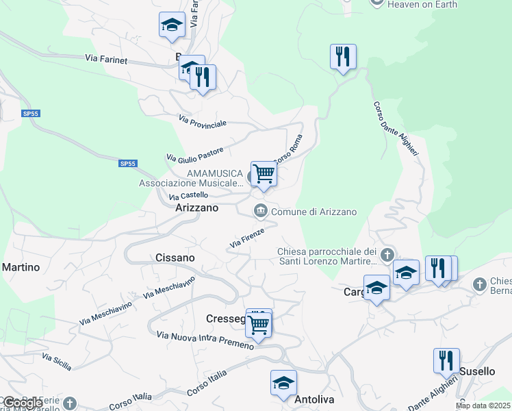 map of restaurants, bars, coffee shops, grocery stores, and more near 42 Via D. Giacobbe in Arizzano