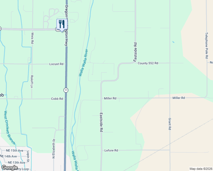 map of restaurants, bars, coffee shops, grocery stores, and more near 53987 Miller Road in Milton-Freewater