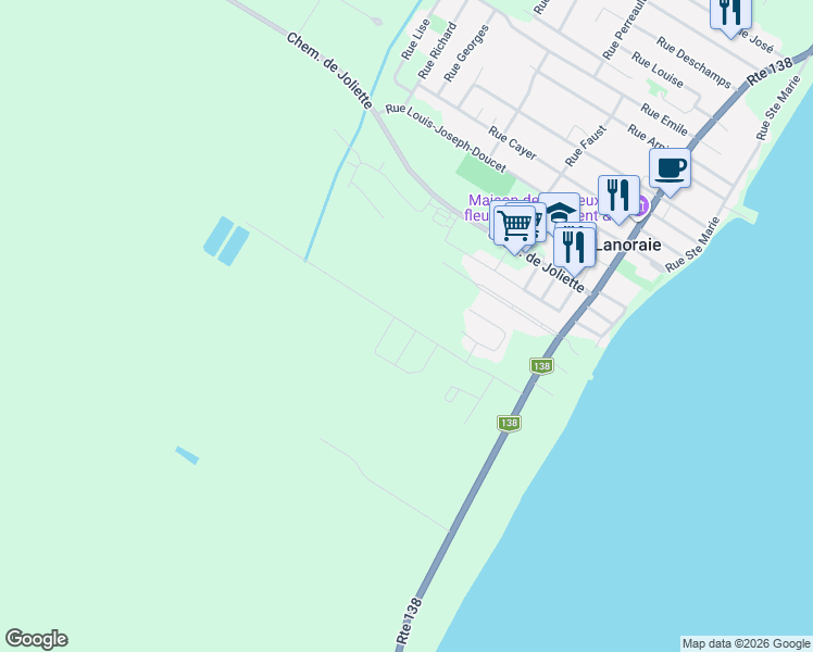 map of restaurants, bars, coffee shops, grocery stores, and more near 54 Rue des Étangs in Lanoraie