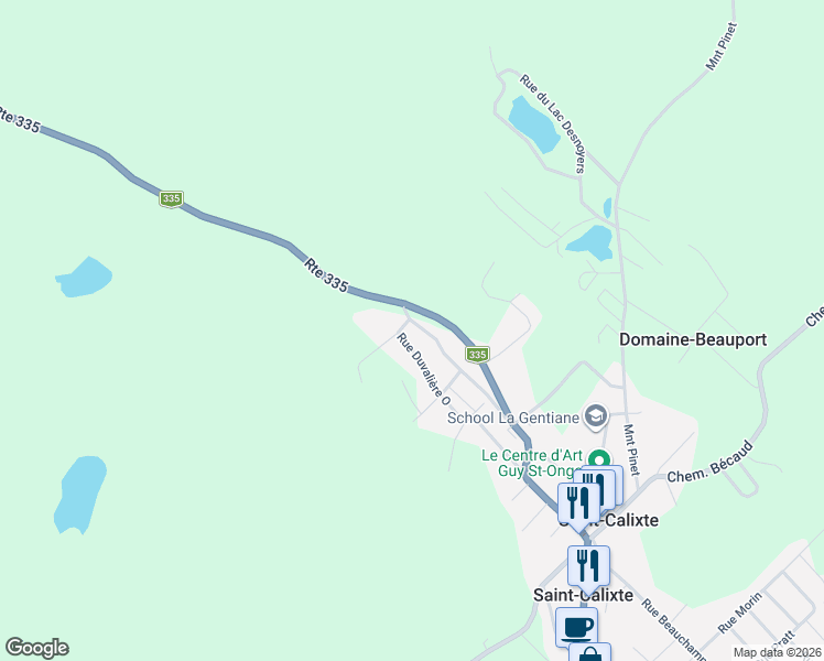 map of restaurants, bars, coffee shops, grocery stores, and more near 6637 Rue Duvalière Est in Saint-Calixte