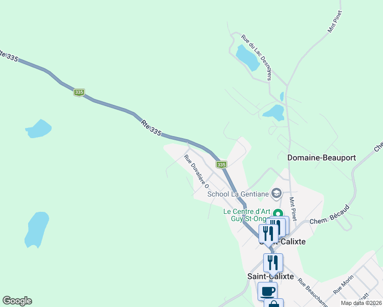 map of restaurants, bars, coffee shops, grocery stores, and more near 6637 Rue Duvalière Est in Saint-Calixte
