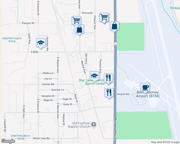 map of restaurants, bars, coffee shops, grocery stores, and more near 4044 Corto Road in Butte