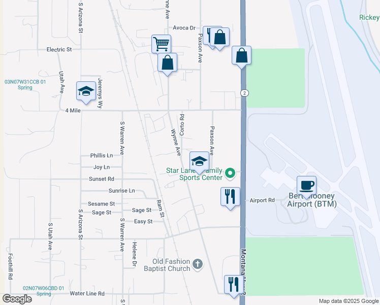 map of restaurants, bars, coffee shops, grocery stores, and more near 4018 Corto Road in Butte