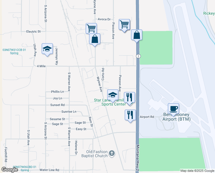map of restaurants, bars, coffee shops, grocery stores, and more near 4044 Corto Road in Butte