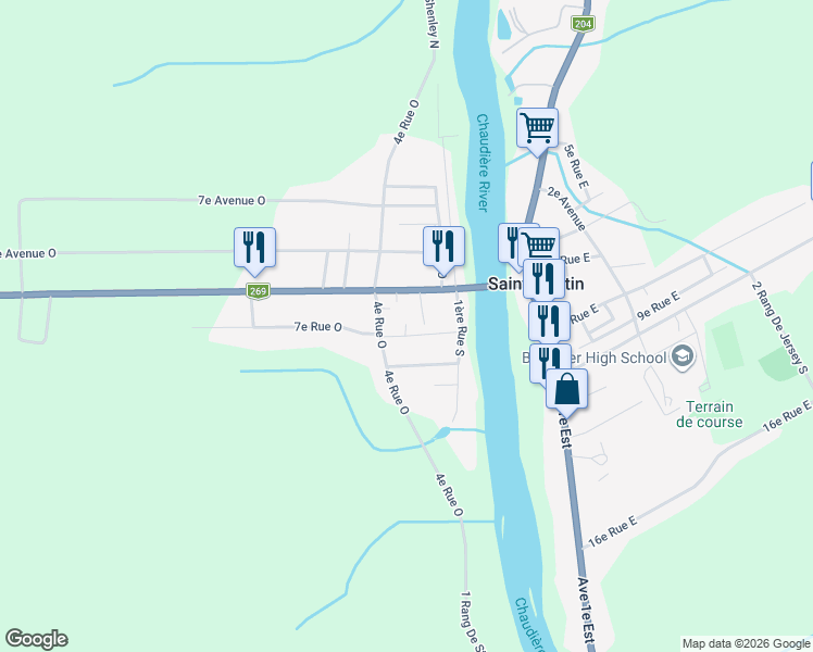 map of restaurants, bars, coffee shops, grocery stores, and more near 57 1re Avenue Ouest in Saint-Martin