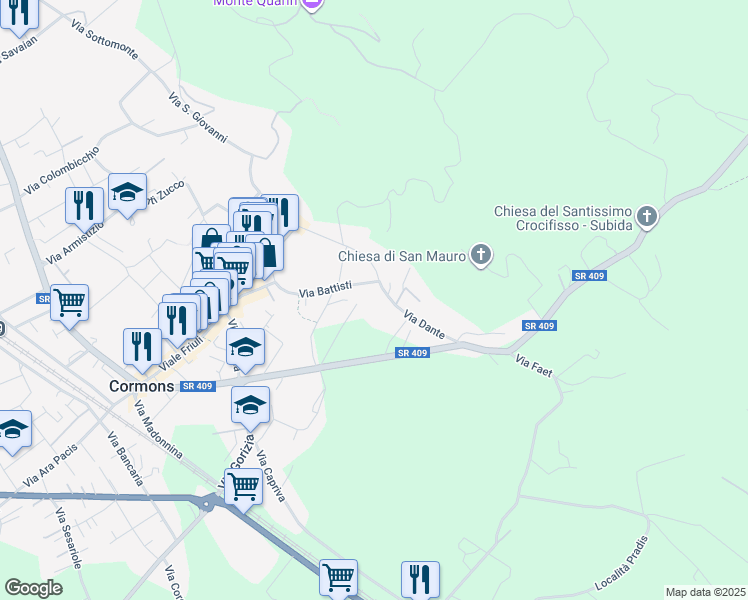 map of restaurants, bars, coffee shops, grocery stores, and more near in Province of Gorizia