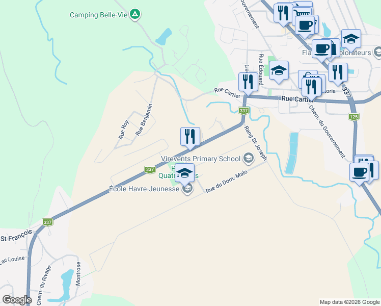 map of restaurants, bars, coffee shops, grocery stores, and more near 2268 Québec 337 in Sainte-Julienne