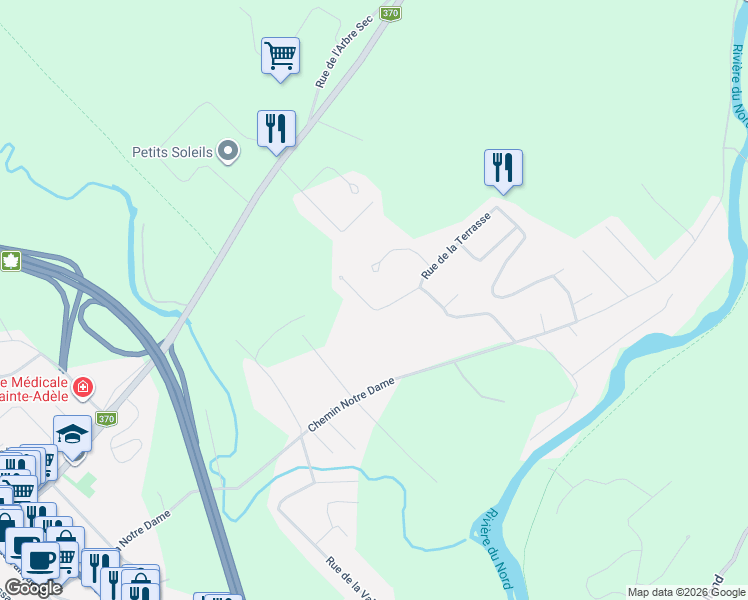 map of restaurants, bars, coffee shops, grocery stores, and more near 790 Rue de la Terrasse in Sainte-Adèle