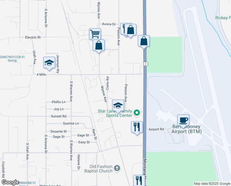 map of restaurants, bars, coffee shops, grocery stores, and more near 4018 Corto Road in Butte
