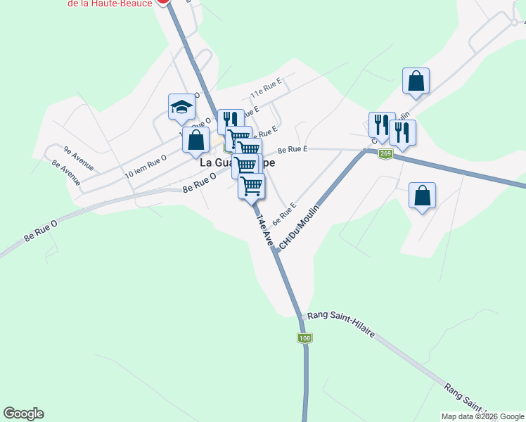 map of restaurants, bars, coffee shops, grocery stores, and more near 348 14e Avenue in La Guadeloupe