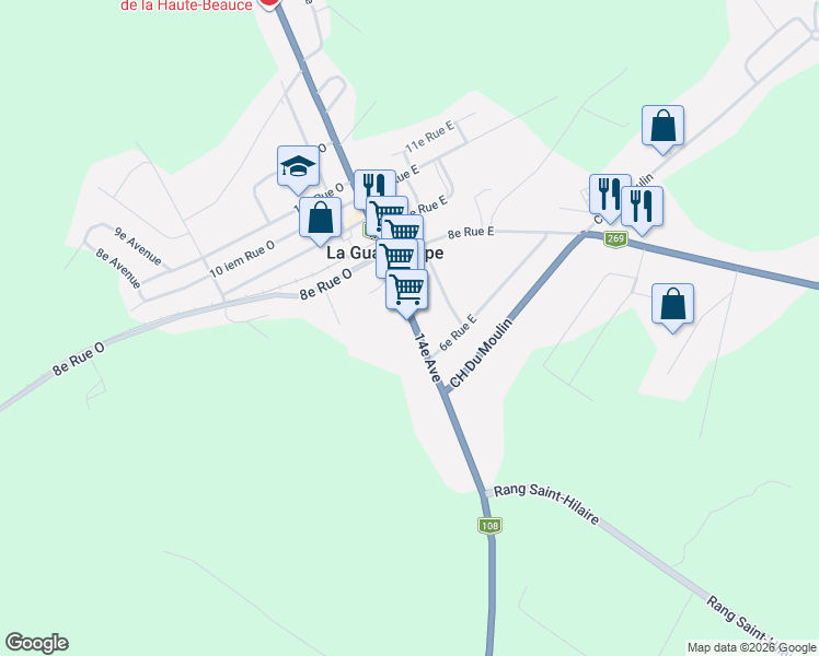 map of restaurants, bars, coffee shops, grocery stores, and more near 323 14e Avenue in Saint-Évariste-de-Forsyth