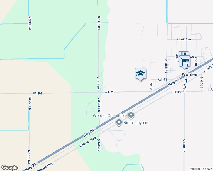 map of restaurants, bars, coffee shops, grocery stores, and more near 1407 West I Road in Worden