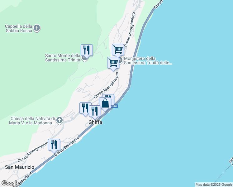 map of restaurants, bars, coffee shops, grocery stores, and more near 215 Corso Belvedere in Ghiffa