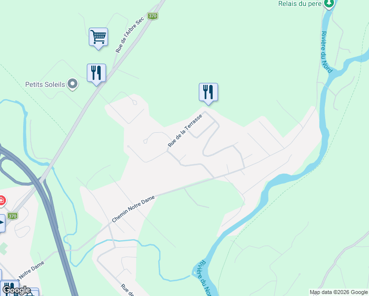 map of restaurants, bars, coffee shops, grocery stores, and more near 850 Place Fleurie in Sainte-Adèle
