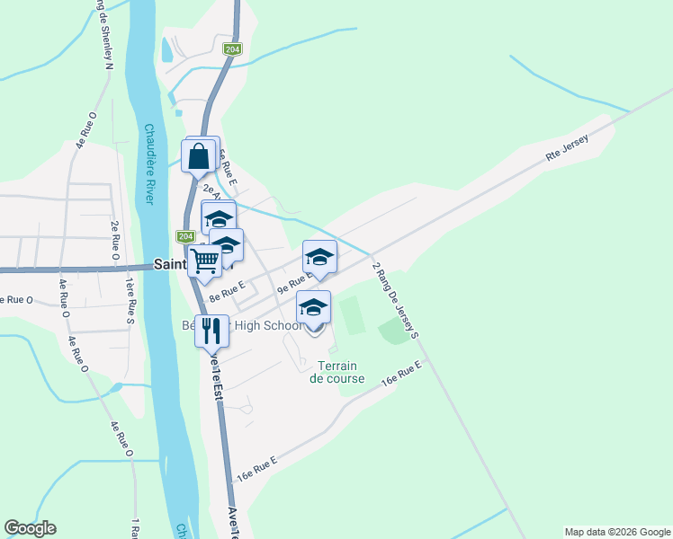 map of restaurants, bars, coffee shops, grocery stores, and more near 43 10e Rue Est in Saint-Martin