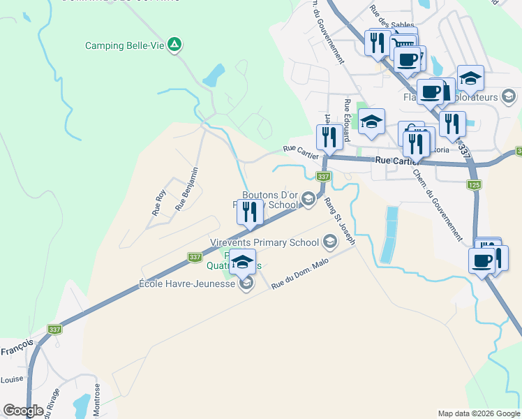map of restaurants, bars, coffee shops, grocery stores, and more near 1325 Rue des Volets in Sainte-Julienne