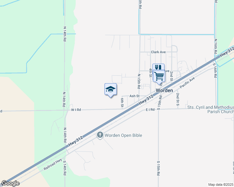 map of restaurants, bars, coffee shops, grocery stores, and more near 1477 Ash Street in Worden
