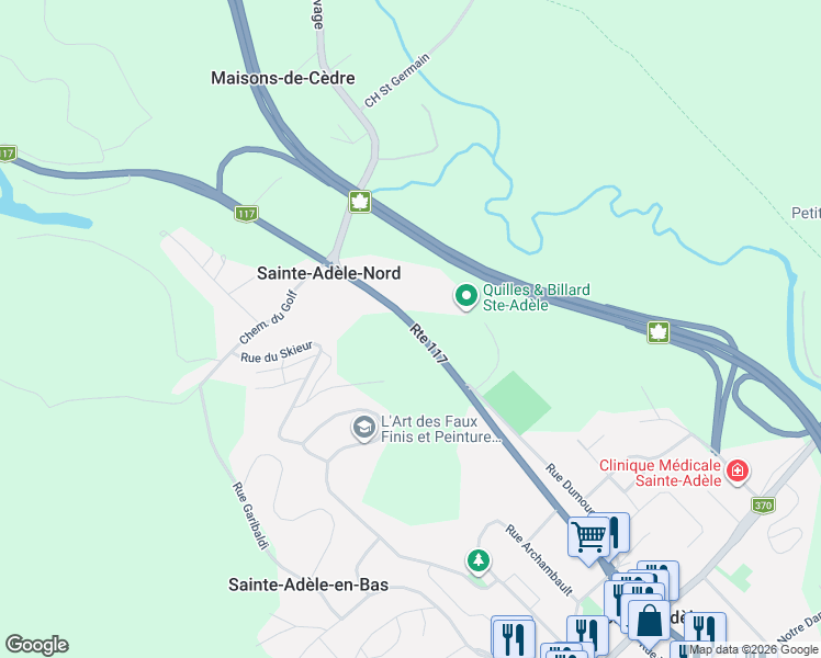 map of restaurants, bars, coffee shops, grocery stores, and more near 1806 Boulevard de Sainte-Adèle in Sainte-Adèle