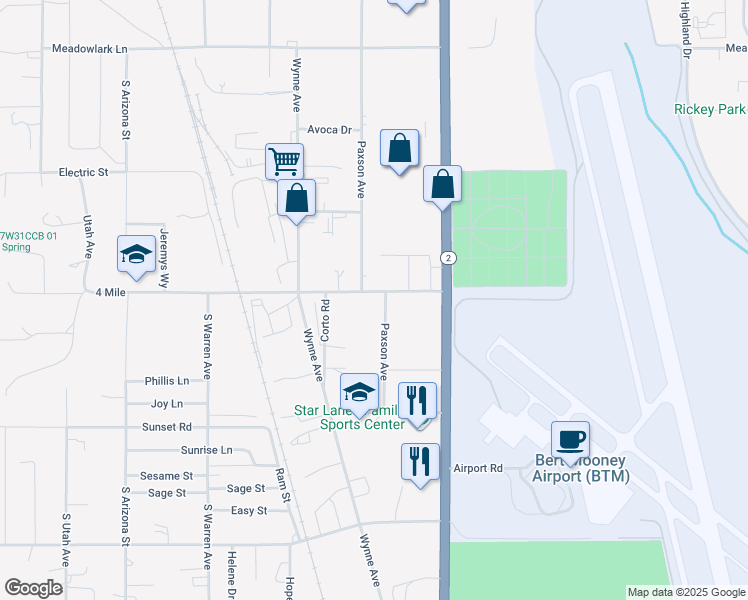 map of restaurants, bars, coffee shops, grocery stores, and more near 4040 Paxson Avenue in Butte