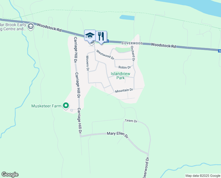 map of restaurants, bars, coffee shops, grocery stores, and more near 93 Fairview Drive in Fredericton
