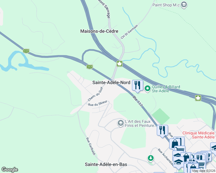 map of restaurants, bars, coffee shops, grocery stores, and more near 10 Chemin du Golf in Sainte-Adèle