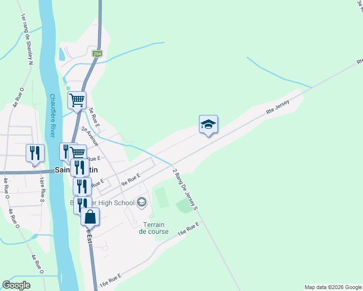 map of restaurants, bars, coffee shops, grocery stores, and more near 55 8e Rue Est in Saint-Martin
