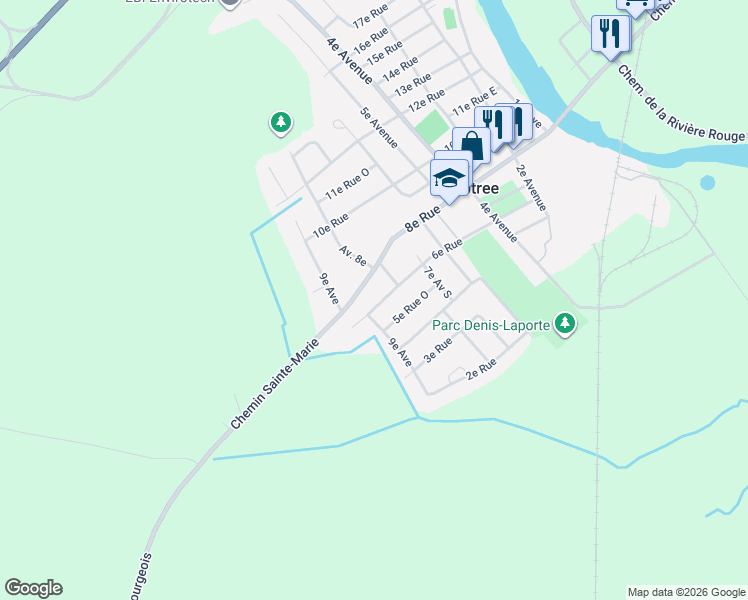 map of restaurants, bars, coffee shops, grocery stores, and more near 266 6e Rue in Crabtree