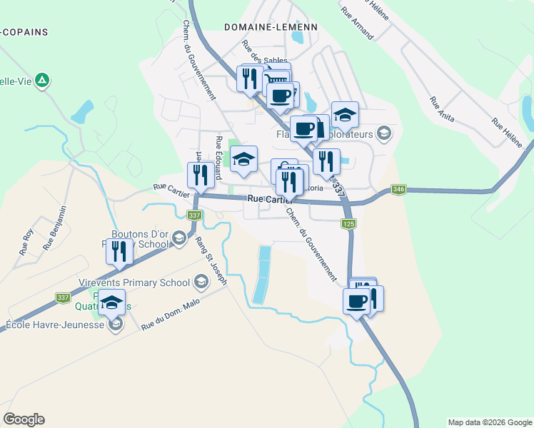map of restaurants, bars, coffee shops, grocery stores, and more near 2490 Place Rivest in Sainte-Julienne