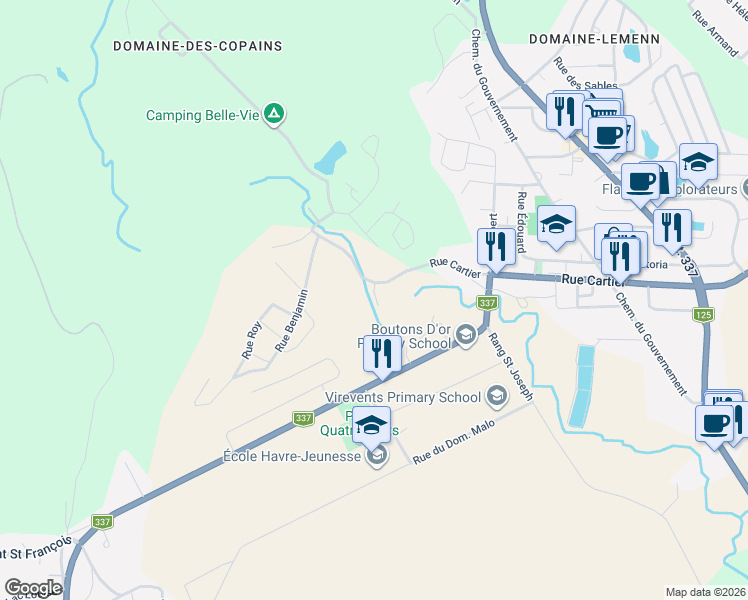 map of restaurants, bars, coffee shops, grocery stores, and more near 1586 Rue Jetté in Sainte-Julienne