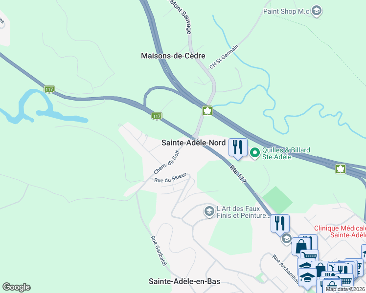 map of restaurants, bars, coffee shops, grocery stores, and more near 10 Chemin du Golf in Sainte-Adèle