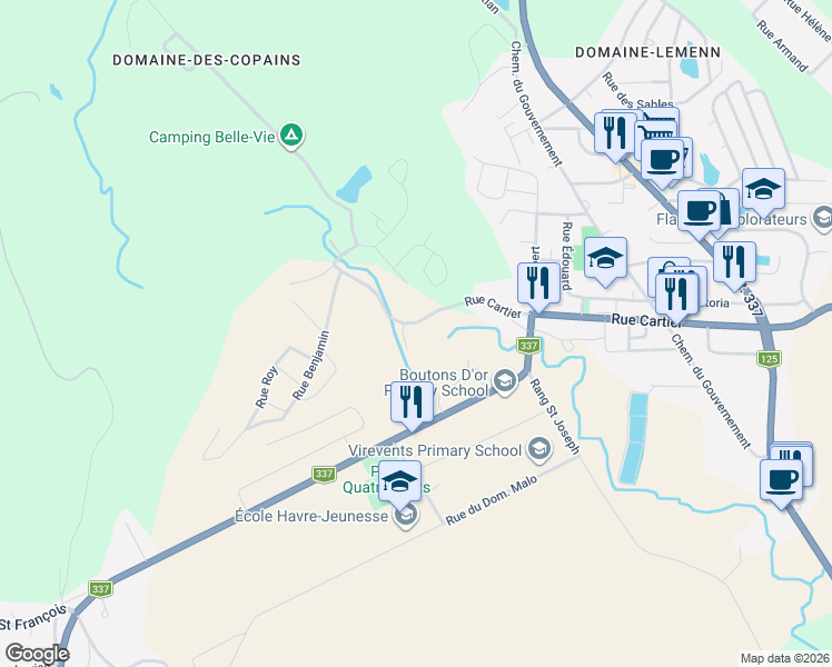 map of restaurants, bars, coffee shops, grocery stores, and more near 2250 Rue Cartier in Sainte-Julienne