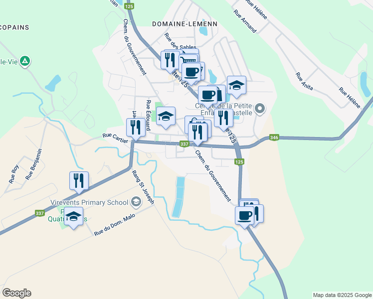 map of restaurants, bars, coffee shops, grocery stores, and more near 1361 Place Hétu in Sainte-Julienne