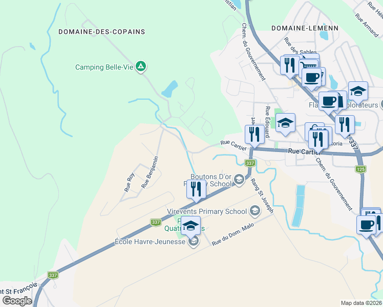 map of restaurants, bars, coffee shops, grocery stores, and more near 1586 Rue Jetté in Sainte-Julienne