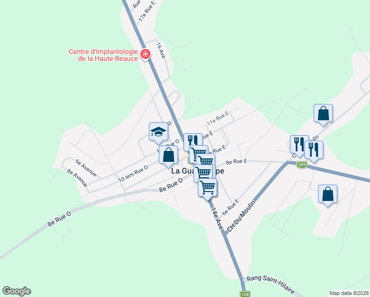 map of restaurants, bars, coffee shops, grocery stores, and more near 521 14e Avenue in La Guadeloupe
