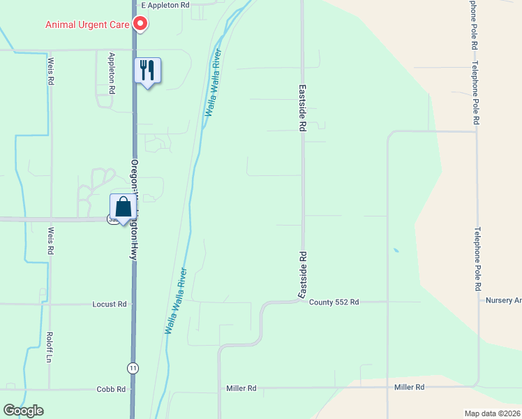 map of restaurants, bars, coffee shops, grocery stores, and more near 84488 Eastside Road in Milton-Freewater