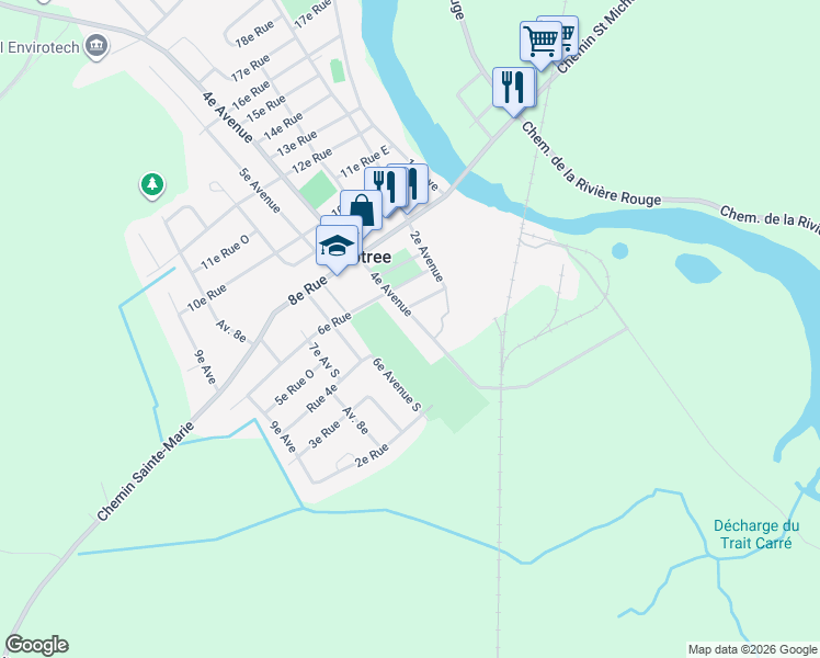 map of restaurants, bars, coffee shops, grocery stores, and more near 63 4e Avenue in Crabtree